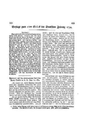 Beylage zum 16ten Stück der Deutschen Zeitung 1794