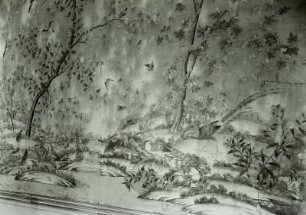 Gemalte Tapete mit Landschaftsmotiven : Schloss Rheinsberg, Südflügel, Erdgeschoss, Gemalte Tapete mit Landschaftsmotiven im Chinesischen Kabinett