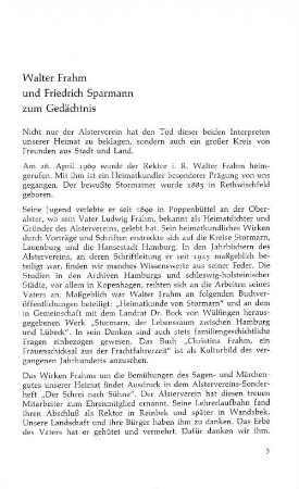 Walter Frahm und Friedrich Sparmann zum Gedächtnis