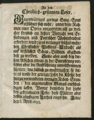 An den Christlich-gesinnten Leser