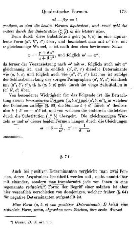 §. 74. Reducirte Formen von positiver Determinante; Eigenschaften ihrer Wurzeln.