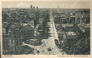 Postkartenalbum. "Karlsruhe-Panorama von der Bernharduskirche". Innenstadt