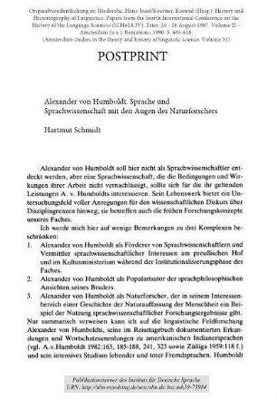 Alexander von Humboldt. Sprache und Sprachwissenschaft mit den Augen des Naturforschers