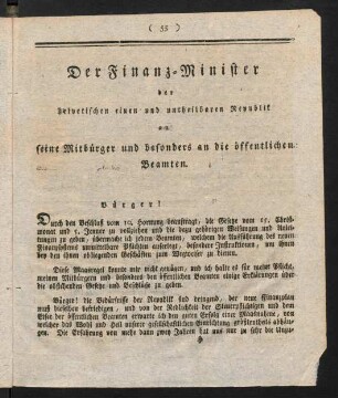 55-62, Der Finanz-Minister ... an seine Mitbürger und ... Beamten
