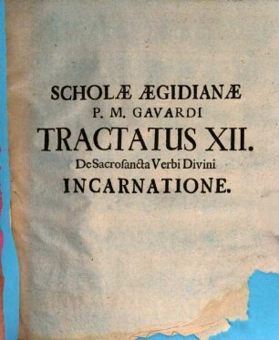 Theologia Scholastica Aegidio-Augustiniana, 12. De Sacrosancta Verbi Divini Incarnatione