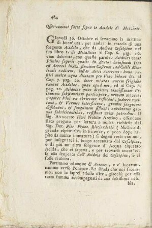 Osservazioni fatte sopra le Acidule di Monzione.