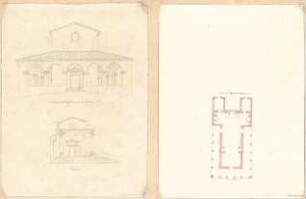 ohne Verfasserangabe; Unidentifizierte Sakralbauten - Aufriss und Grundriss einer Kirche; Aufriss von Bau in Fiesole