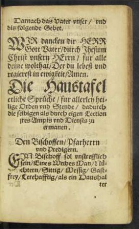 Die Haustafel etliche Sprüche/ fur allerley heilige Orden und Stende ...