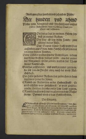 Auslegung des hundert und zehend Psalm vom Königreich und Priesterthumb Christi