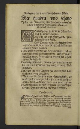 Auslegung des hundert und zehend Psalm vom Königreich und Priesterthumb Christi