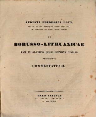 De Borusso-Lithuanicae tam in Slavicis quam in Letticis linguis principatu Commentatio II.