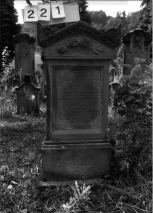 Grabstein 221 (Index: 100095869) Maße HxBxT: 118x52x20 cm Symbolik: Rosenzweig: Grabstein 221