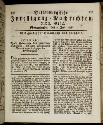 XXII. Stück. Sonnabends: den 2. Jun. 1792.