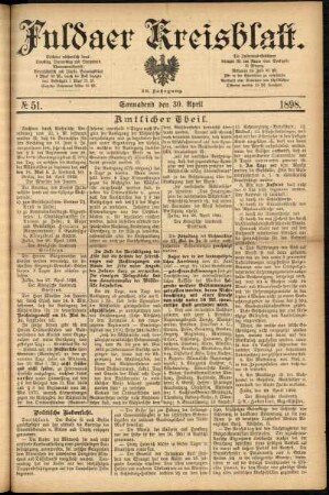 Erste Ausgabe vom Samstag, den 30. April 1898.