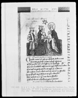 Speculum humanae salvationis — Anbetung der Könige, Folio 65verso