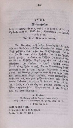 XVIII. Reihenfolge derjenigen Personen, welche den Nonnenklöstern Egestorf, Fischbeck, Möllenbeck, Obernkirchen und Rinteln vorstanden.