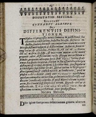 Disputatio Septima De Differentiis Definitionum.