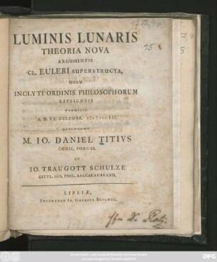 Luminis Lunaris Theoria Nova Argumentis Cl. Euleri Superstructa