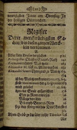 Register Derer merckwürdigsten Sachen, so in diesen gantzen Wercklein vorkommen.
