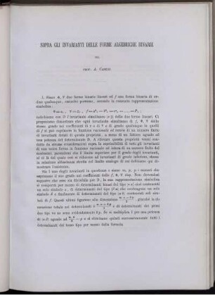 Sopra Gli Invarianti Delle Forme Algebriche Binarie