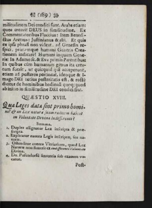 Quaestio XVIII. Quae Leges datae sint primo homini ...