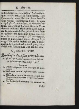 Quaestio XVIII. Quae Leges datae sint primo homini ...