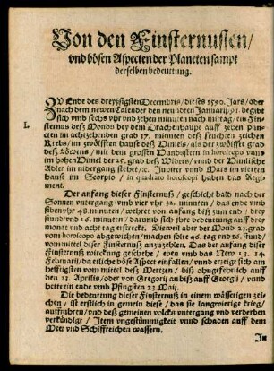 Von den Finsternussen/ und bösen Aspecten der Planeten sampt derselben bedeuttung.