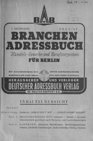 1946/1947: Branchen-Adressbuch für Berlin : Handels-, Gewerbe- und Berufsverzeichnis