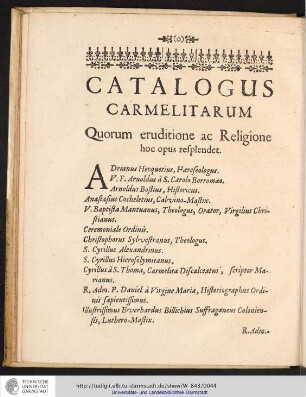 CATALOGUS CARMELITARUM