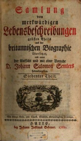 Samlung von merkwürdigen Lebensbeschreibungen, 7