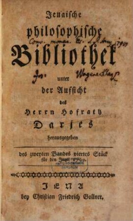Jenaische philosophische Bibliothek. 2,4/6. 1760