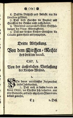 Dritte Abtheilung. Von dem Kirchen-Rechte des dritten Seculi.