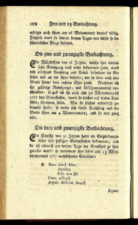 Die zwo und zwanzigste Beobachtung. - Die acht und zwanzigste Beobachtung.