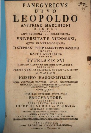 Panegyricus Divo Leopoldo Austriae Marchioni