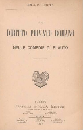 Il diritto privato Romano nelle comedie di Plauto