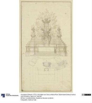 Hochaltar von Gesú e Maria Rom,Tabernakel-Entwurf, Aufriss und Grundriss