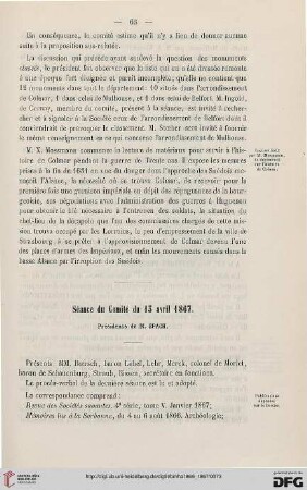Séance du Comité du 15 avril 1867