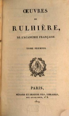 Oeuvres de Rulhière, de l'Académie Française, 1