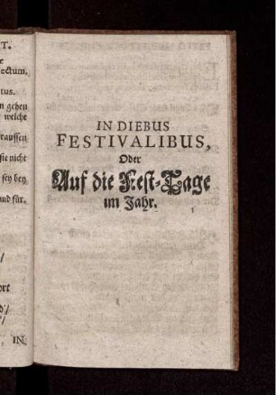 In Diebus Festivalibus, Oder Auf die Fest-Tage im Jahr.