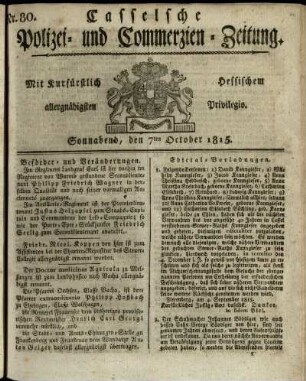 Nr. 80, Sonnabend, den 7ten October 1815
