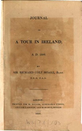 Journal of a tour in Ireland a. D. 1806