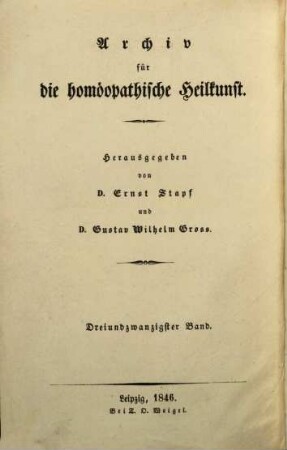 Neues Archiv für die homöopathische Heilkunst. 3 = 23. 1846/48