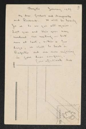 Brief von Max Beerbohm an Gerhart Hauptmann, Margarete Hauptmann und Benvenuto Hauptmann