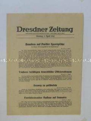 Nachrichtenblatt der "Dresdner Zeitung" u.a. zur Identifizierung der Opfer des Massakers von Katyn