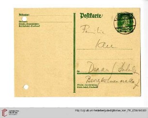 Familienkorrespondenz Klee: Postkarte von Felix Klee an Lily Klee und Paul Klee