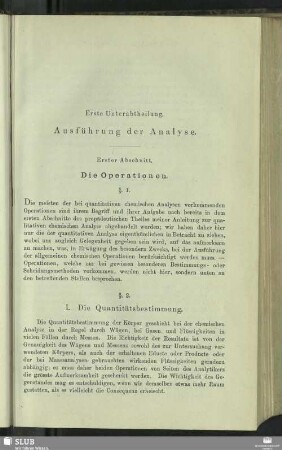 Erste Unterabtheilung. Ausführung der Analyse. Erster Abschnitt. Die Operationen