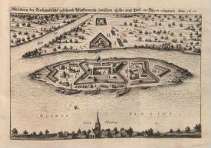 Abbildung der Holländischen Schantz Pfaffenmütz zwischen Cöln und Bonn im Rhein erbawen.