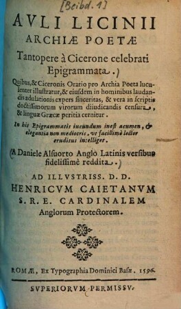 Auli Licinii Archiae poetae tantopere a Cicerone celebrati epigrammata