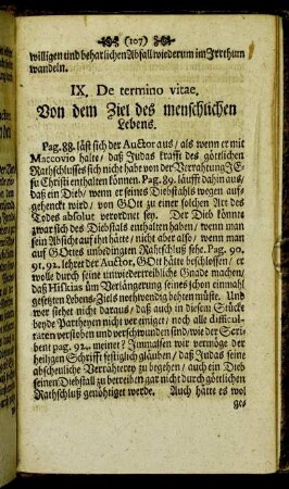 IX. De termino vitae. Von dem Ziel des menschlichen Lebens.