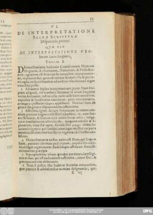 VI. De Interpretatione Sacrae Scripturae Disputatio prima: Quae Est De Interpretatione Verborum Sacrae Scripturae.